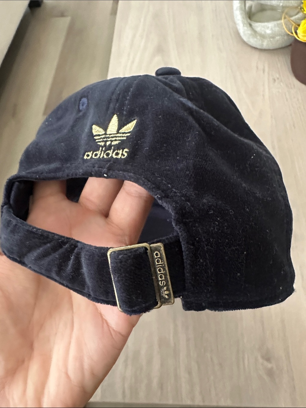 adidas Black Velvet Cap with Gold Trefoil - Picture 6 of 7